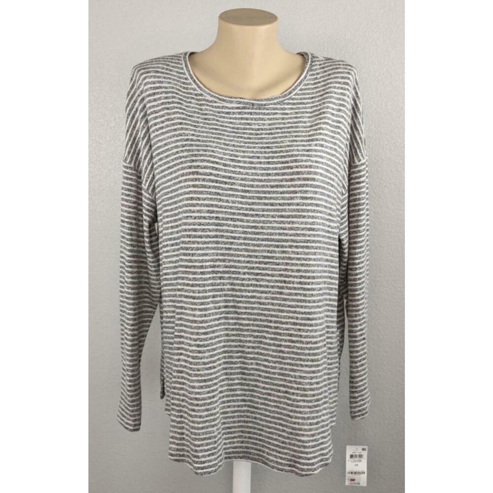 Style & Co Hannah Striped Top Black Stripe 0X Scoop Lightweight Comfortable Snit